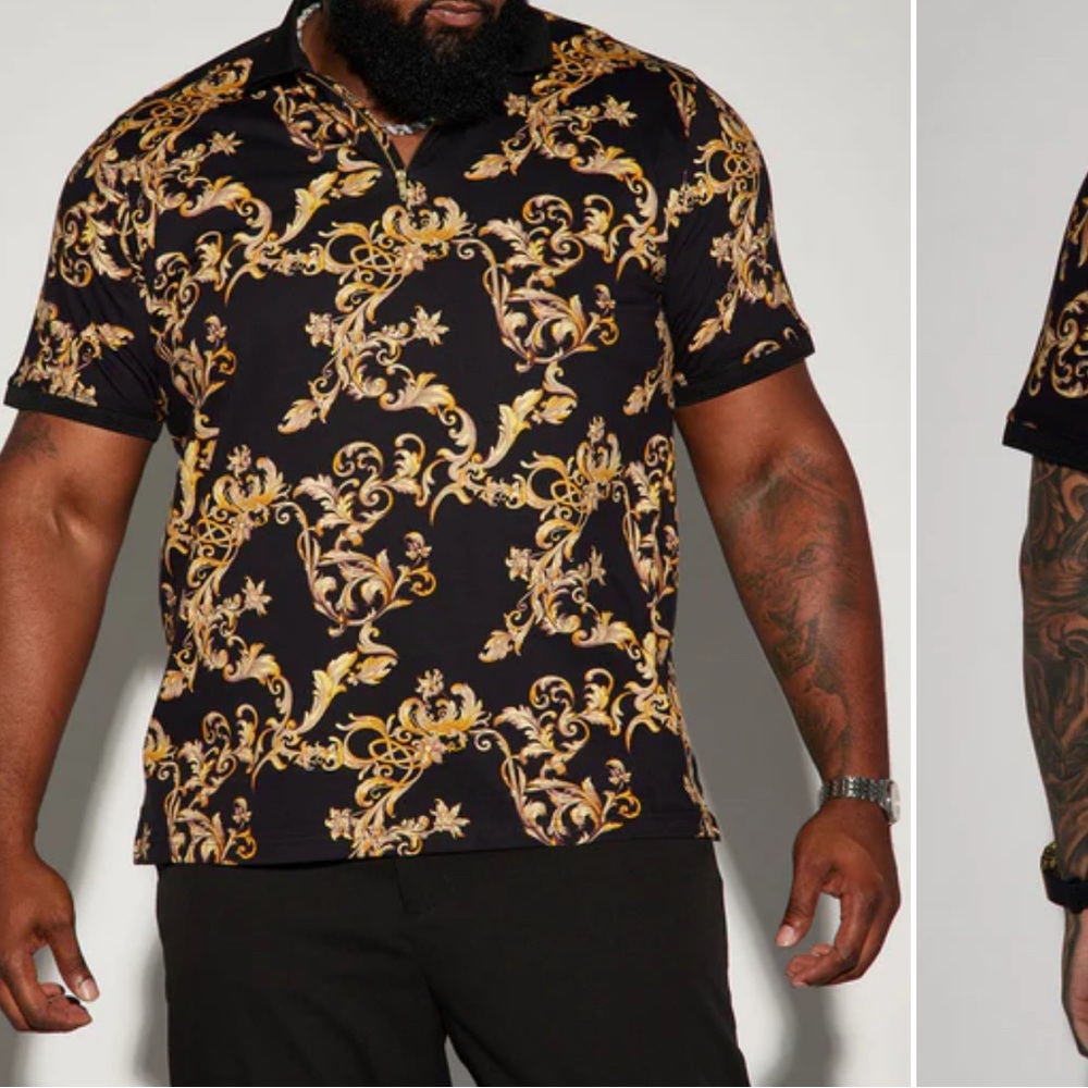 Fashion Nova Gold Graphic Button Down Shirt